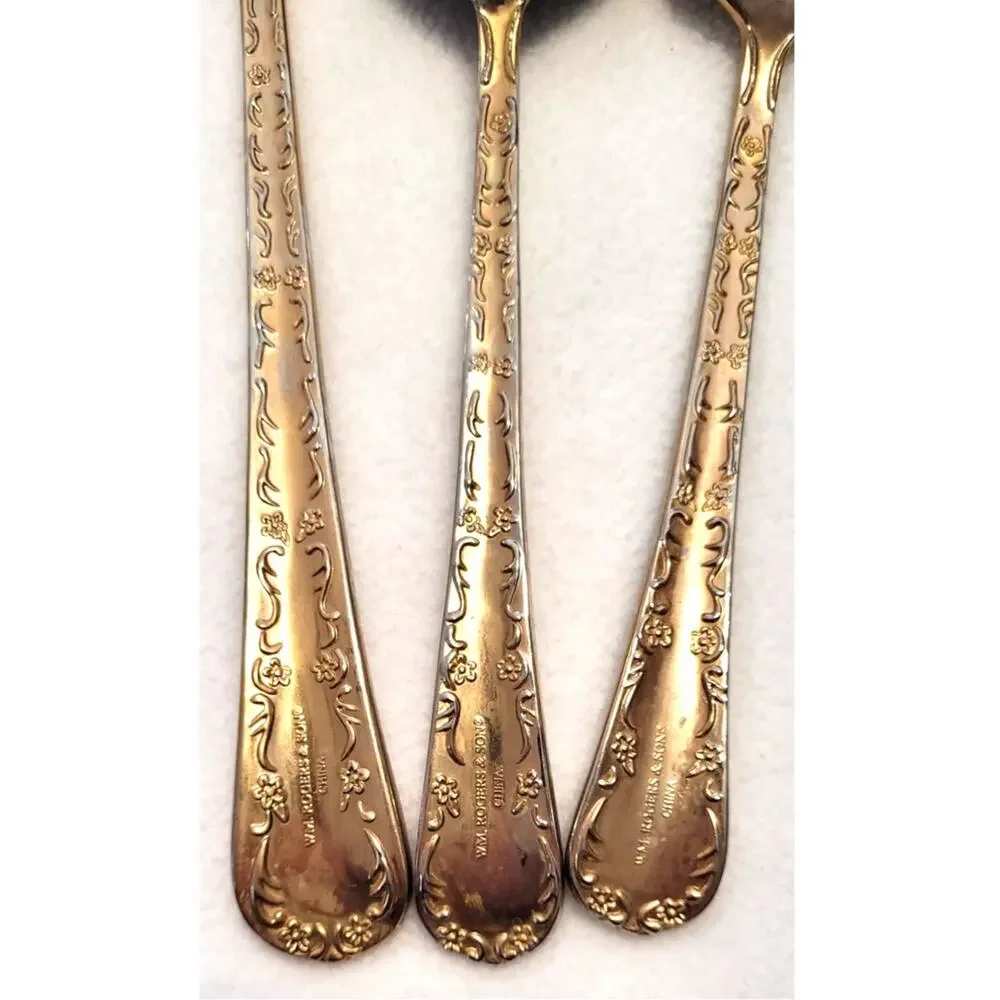 Vtg 90s Wm Rogers Enchanted Rose Gold Electroplate 3 Piece Serving Hostess Set
